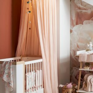 Ciel de lit bébé gaze de coton pompons rose Vertbaudet