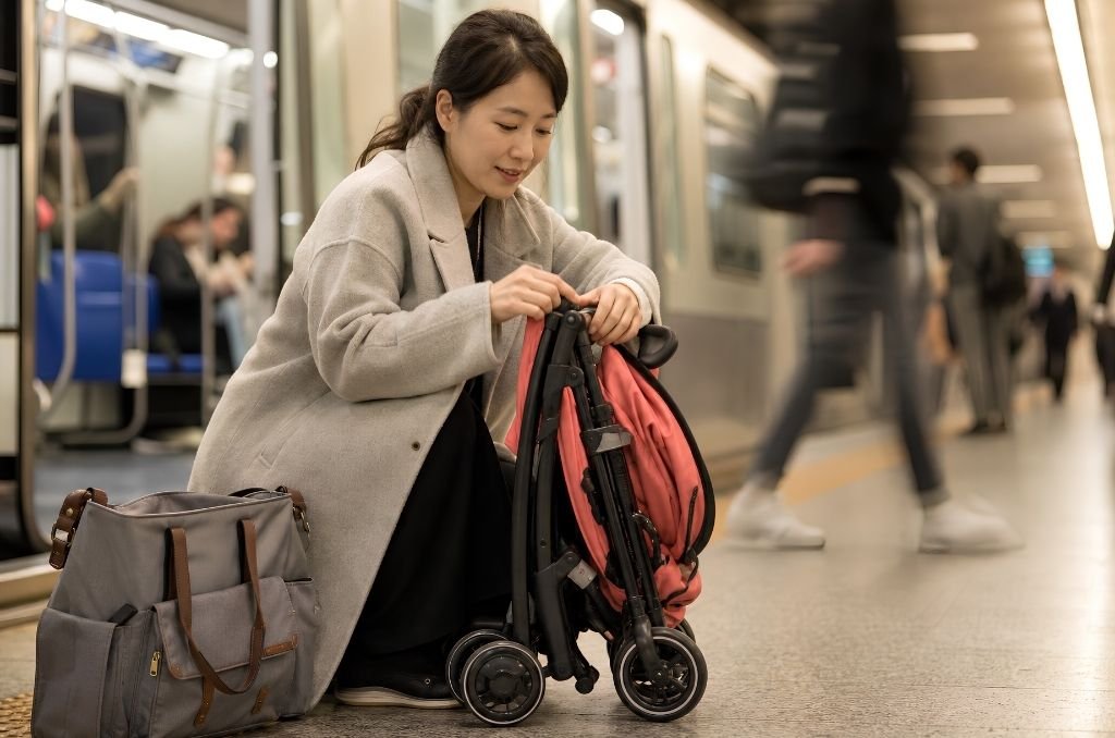 Poussette compacte facile à plier dans les transports en commun