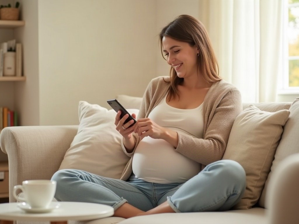 Guide de la liste de naissance : future maman qui prépare sa liste sur son téléphone