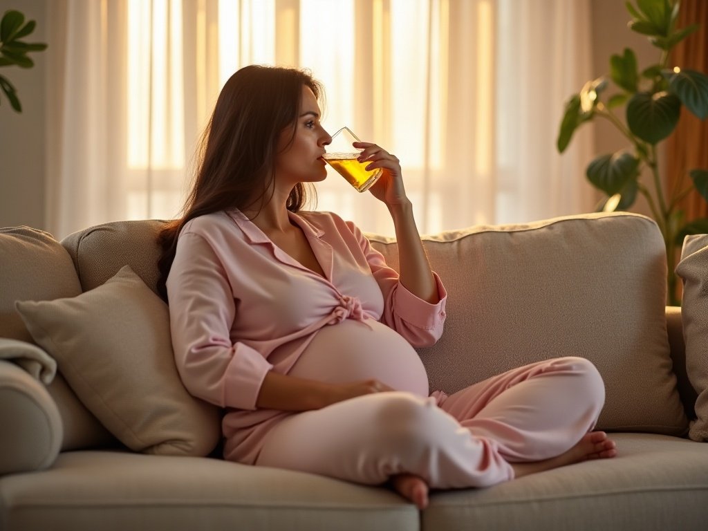 Femme enceinte buvant de l'eau citronnée fraîche pour soulager les nausées au premier trimestre