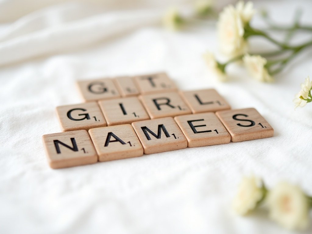 Petites lettres en bois formant des prénoms de fille rares sur tissu lin