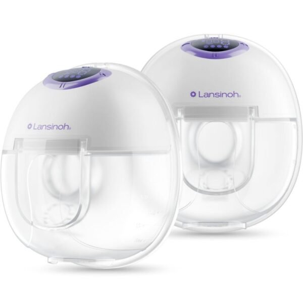 Les deux coques du tire-lait mains libres Lansinoh, blanches et transparentes