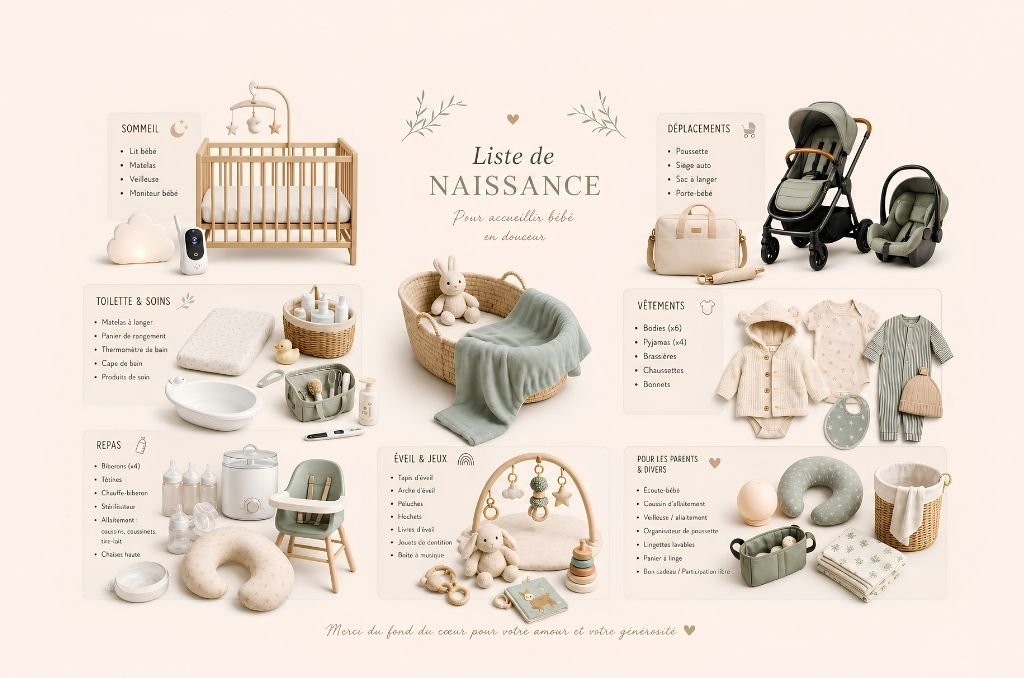 Exemple de liste de naissance bébé complète : le modèle concret qui évite les doublons