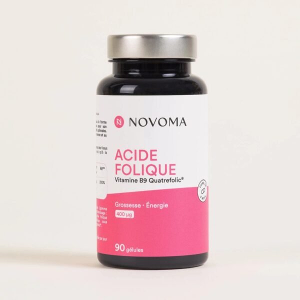 Acide folique 400 µg Quatrefolic Novoma Flacon en verre foncé Novoma, acide folique vitamine B9 Quatrefolic 400 µg, 90 gélules