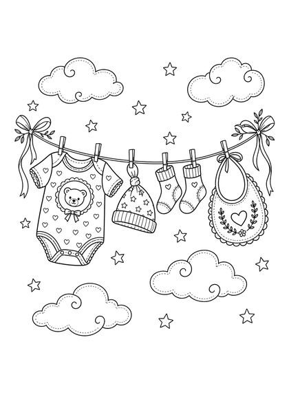 Coloriage de vêtements de bébé suspendus à une corde à linge