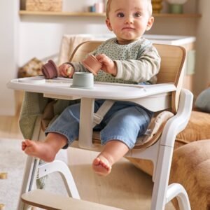 Chaise haute évolutive Woodynest Vertbaudet, beige, avec transat et babyset