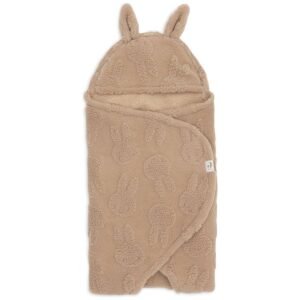 Couverture nomade portefeuille Bunny Jollein avec capuche oreilles de lapin, marron