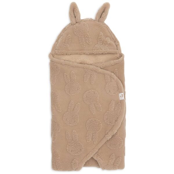 Couverture nomade portefeuille Bunny Jollein avec capuche oreilles de lapin, marron