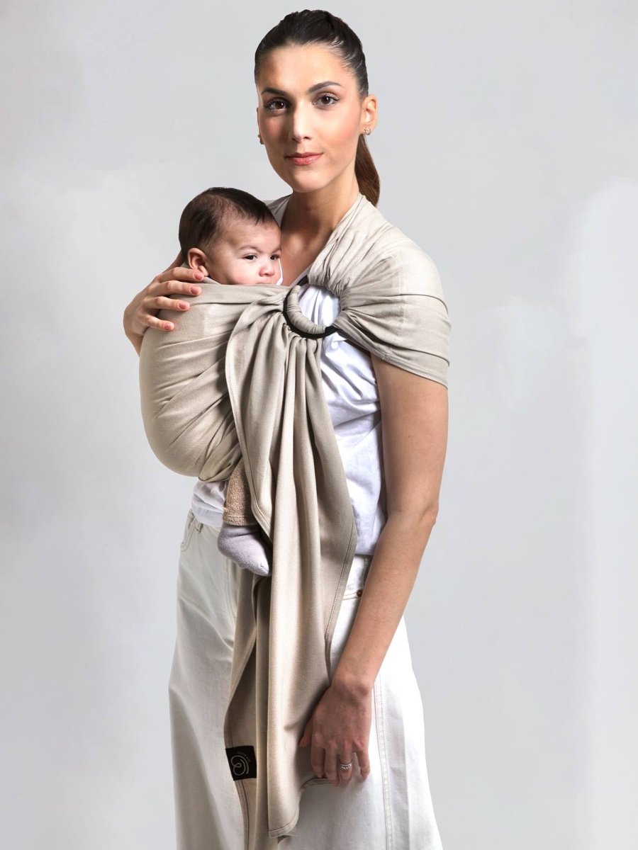 Écharpe de portage sans nœud Love Radius, coloris or blanc, tissu satiné viscose