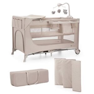Lit parapluie JOY 2 en 1 avec table à langer Kinderkraft, beige