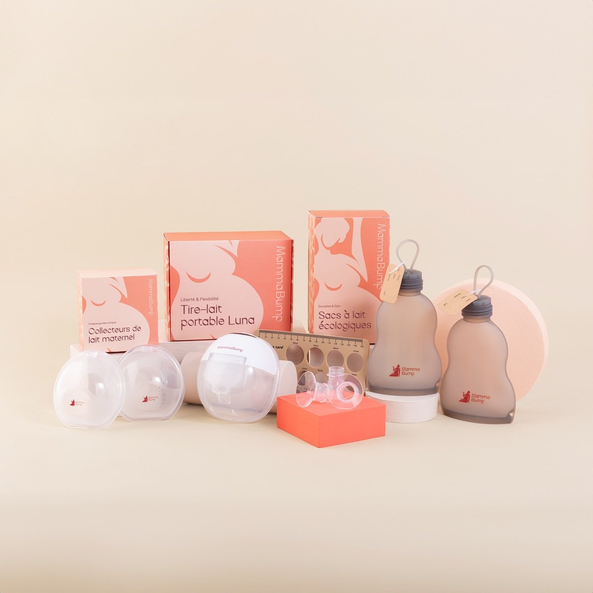 Coffret essentiel allaitement MammaBump, tire-lait Luna et collecteurs de lait