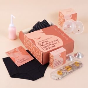 Coffret récupération post-partum complet MammaBump, ceinture culottes et coupelles argent