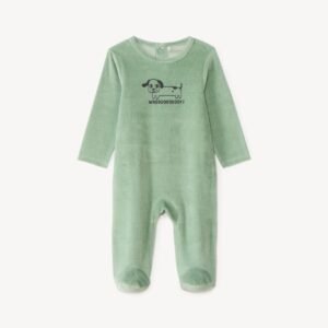 Dors-bien bébé garçon en velours motif chien mignon, coloris vert