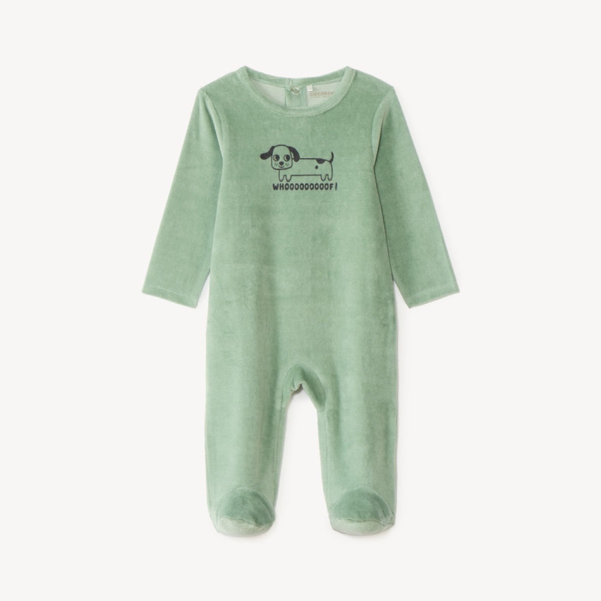 Dors-bien bébé garçon en velours motif chien mignon, coloris vert