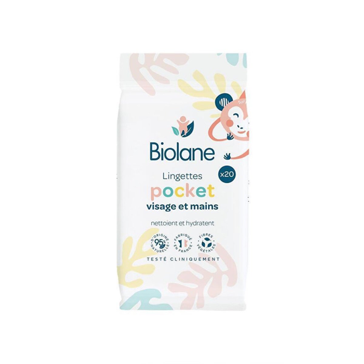 Lingettes pocket visage et mains Biolane, paquet de 20