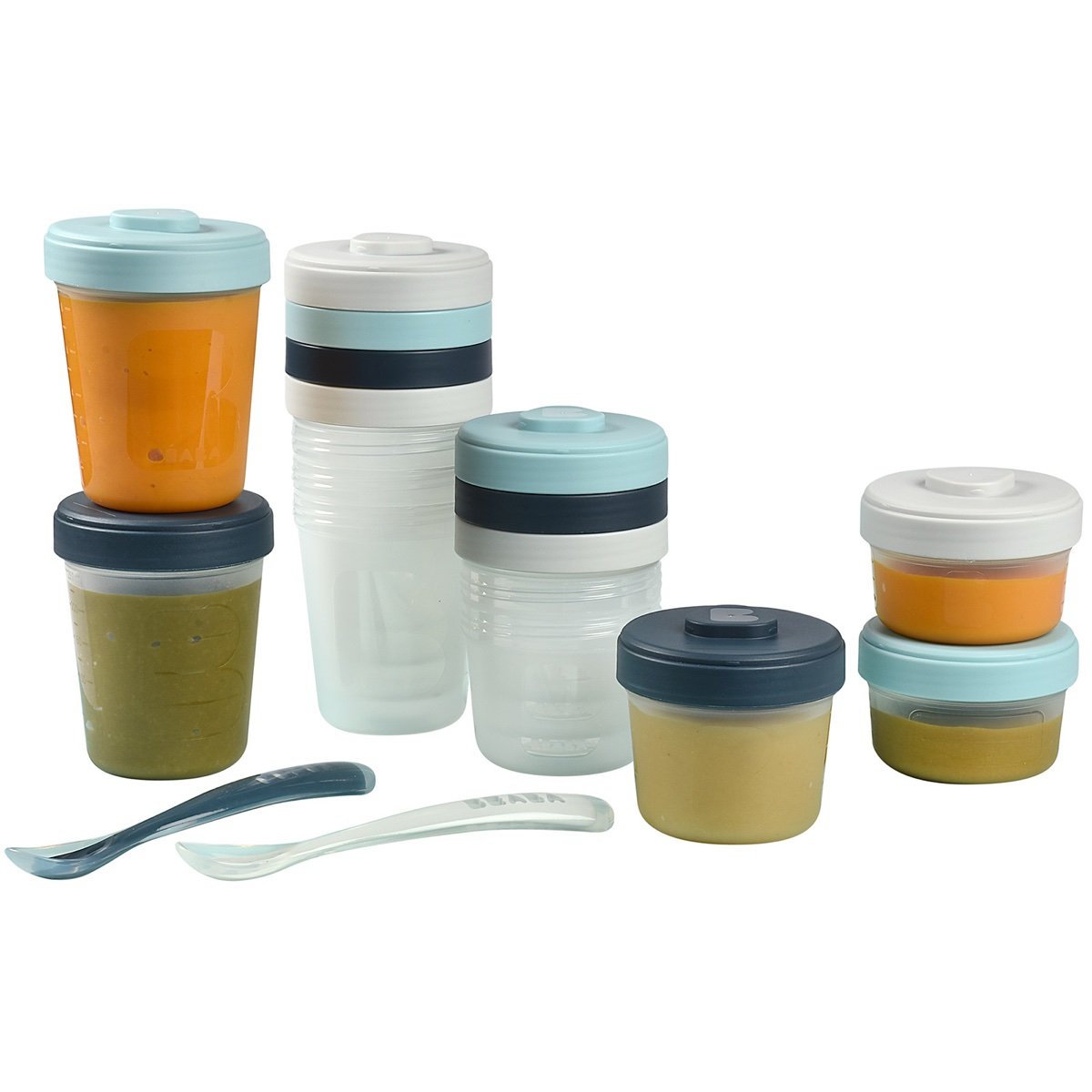 Pack 1er repas Béaba avec pots de conservation et cuillères, Storm