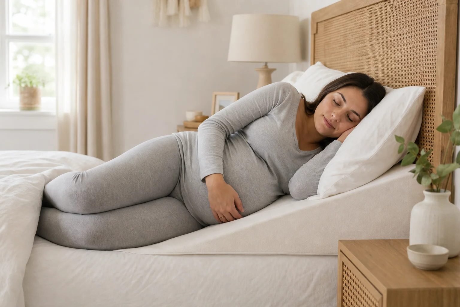 Femme enceinte endormie sur le côté gauche pour réduire le reflux gastro-oesophagien la nuit pendant la grossesse