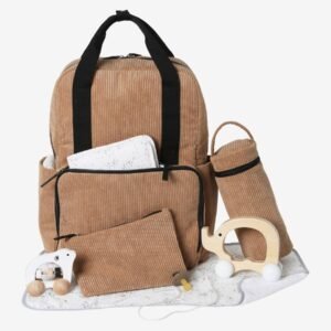 Sac à dos à langer velours côtelé noisette Vertbaudet