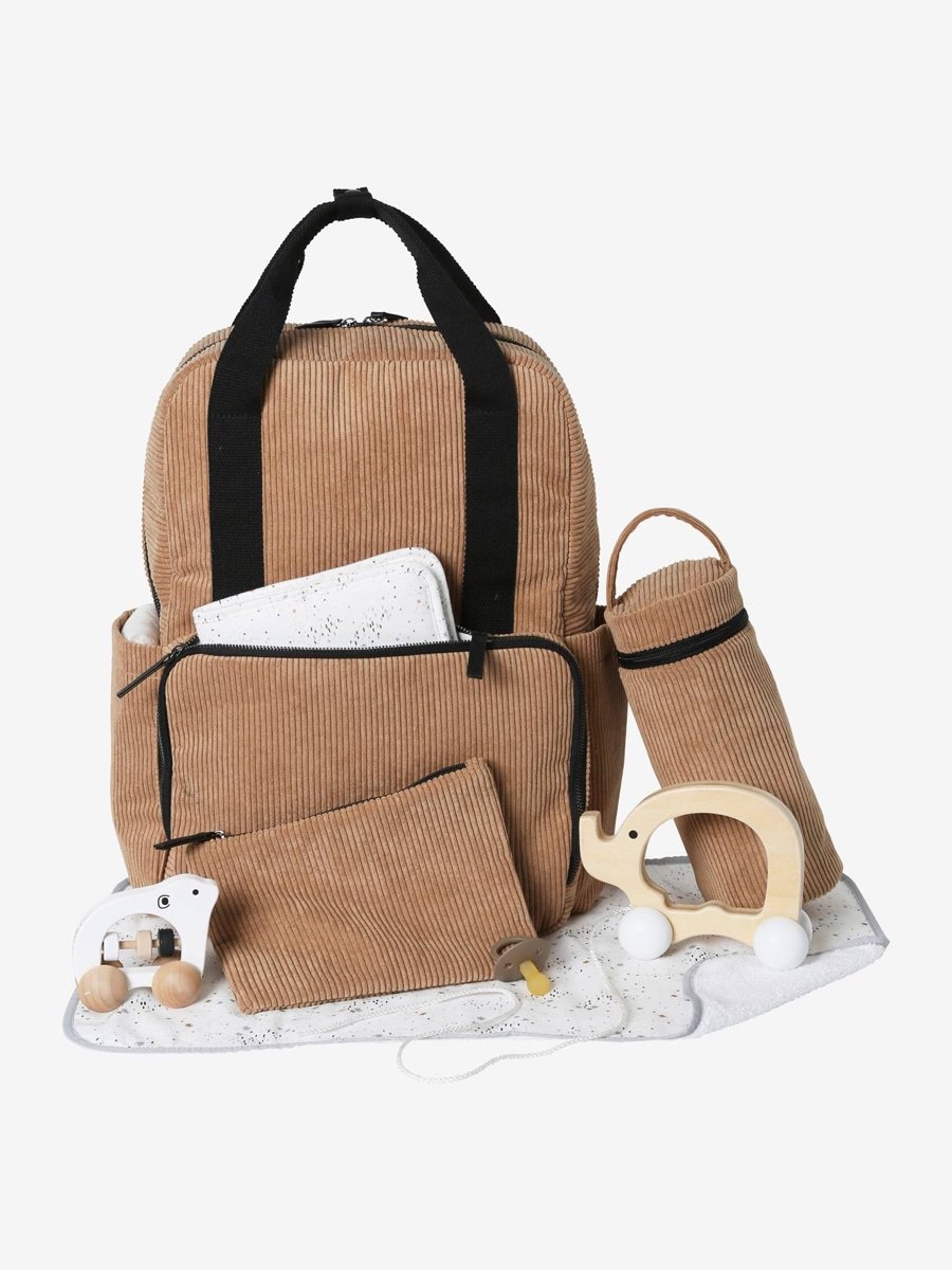 Sac à dos à langer velours côtelé noisette Vertbaudet