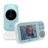 Babyphone vidéo Chicco : caméra bleu clair sur son pied et unité parent avec écran couleur