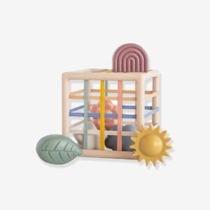 boite-formes-elastique-mushie Boîte à formes élastique Mushie multicolore pour bébé