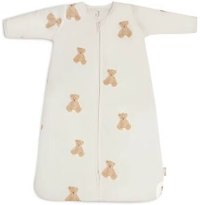Gigoteuse Teddy Bear Jollein avec ses manches longues, imprimé petits ours sur fond crème et fermeture zippée sur le devant