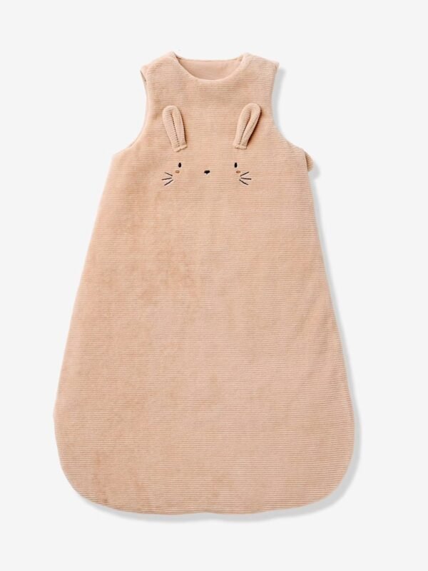 Gigoteuse velours côtelé Vertbaudet sans manches Gigoteuse Vertbaudet en velours côtelé beige sans ses manches, oreilles en volume et visage de lapin brodé
