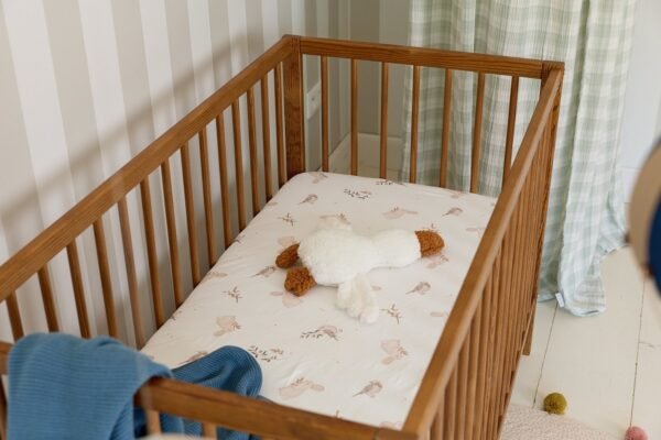 Lit bébé Vera 60x120 vu du dessus, avec ses barreaux et son matelas Lit bébé Vera 60x120 vu du dessus, avec ses barreaux et son matelas