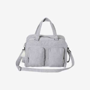 Sac à langer Family Vertbaudet gris chiné, avec deux poches à rabat sur le devant, anses et bandoulière